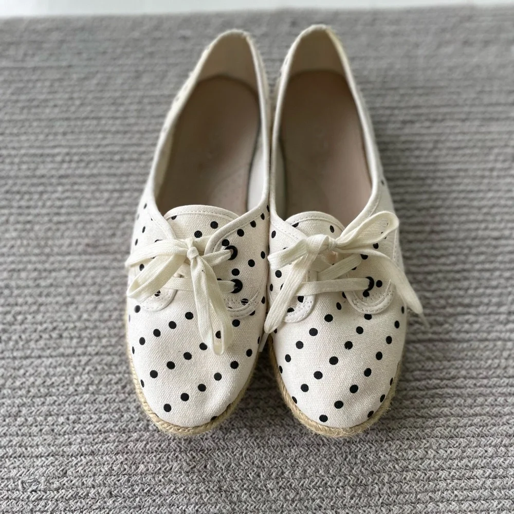 Aldo Ivory Black Polka Dot Tie Espadrilles Size 10